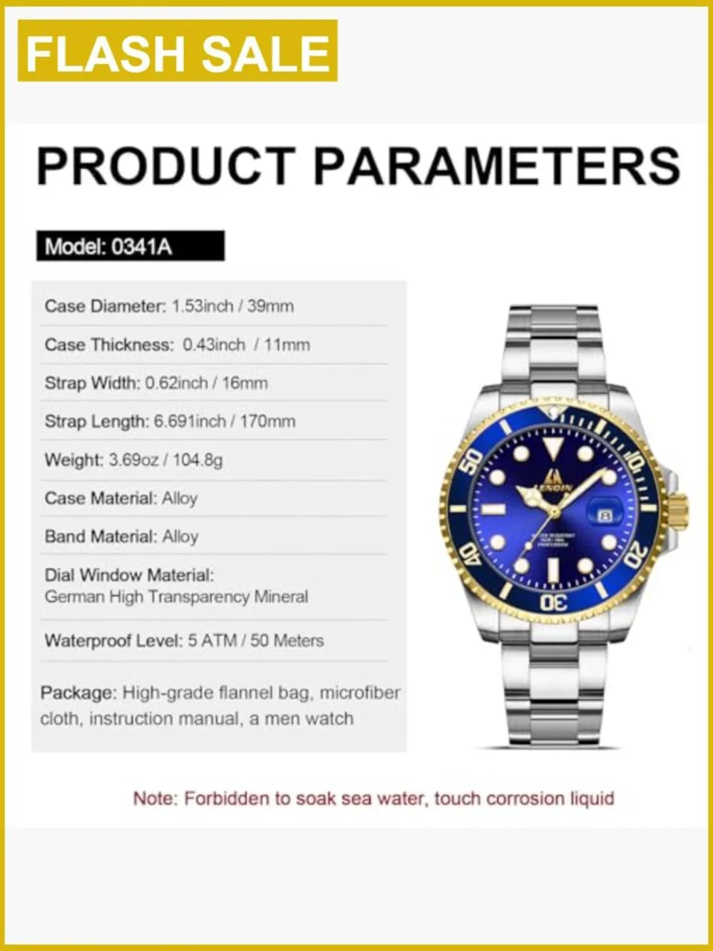 Stainless Steel Analog Quartz Watch for Men with Date and Luminous Dial